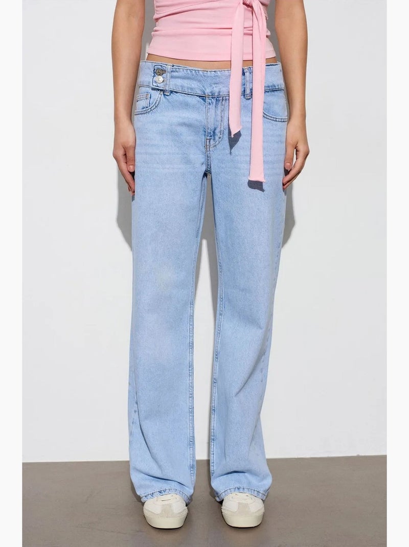 Vaqueros de denim de algodón de tiro medio y pernera ancha dilvin Azul claro - Kiabi