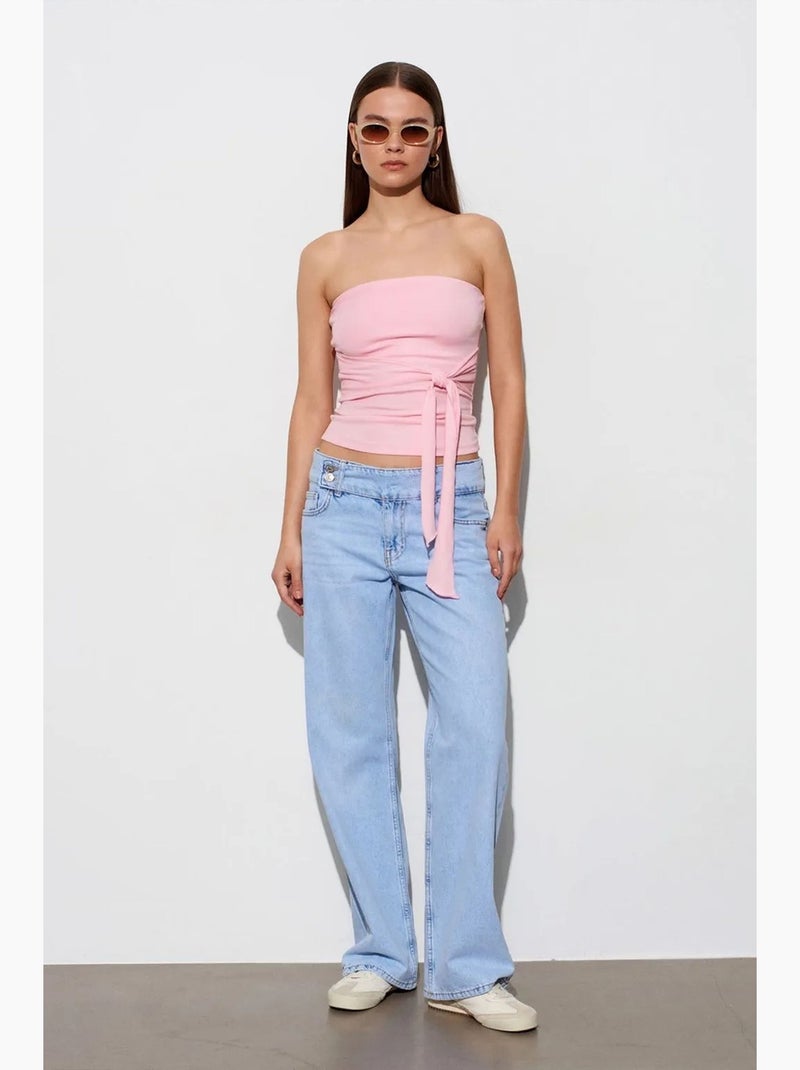 Vaqueros de denim de algodón de tiro medio y pernera ancha dilvin Azul claro - Kiabi