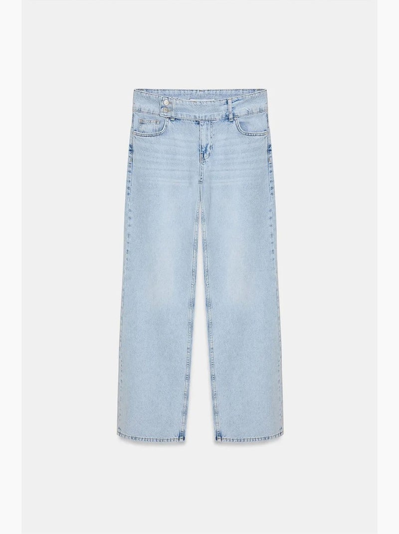 Vaqueros de denim de algodón de tiro medio y pernera ancha dilvin Azul claro - Kiabi