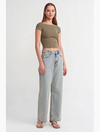 Vaqueros de denim de algodón de tiro medio y pernera ancha dilvin