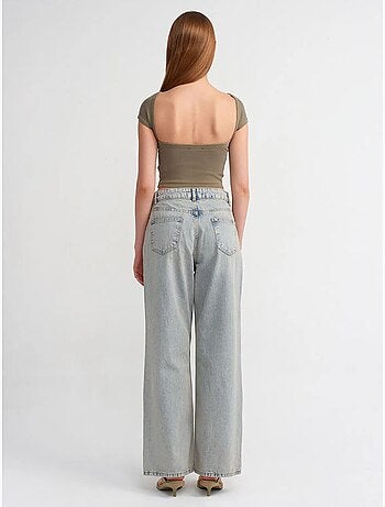 Vaqueros de denim de algodón de tiro medio y pernera ancha dilvin
