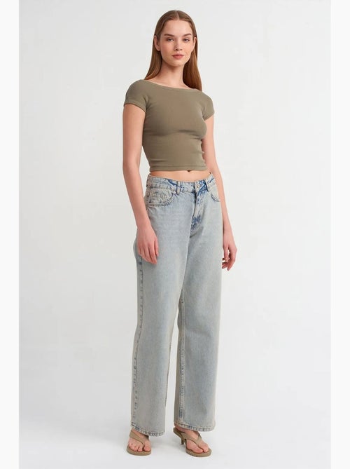 Vaqueros de denim de algodón de tiro medio y pernera ancha dilvin - Kiabi