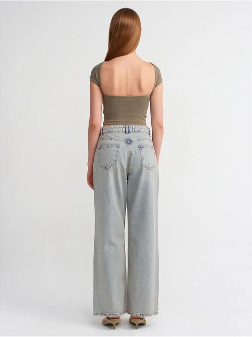 Vaqueros de denim de algodón de tiro medio y pernera ancha dilvin - Kiabi