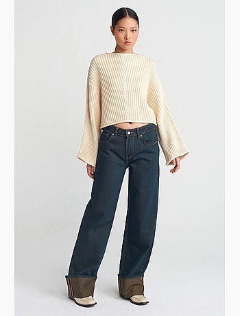 Vaqueros de denim de algodón de tiro medio y pernera ancha dilvin
