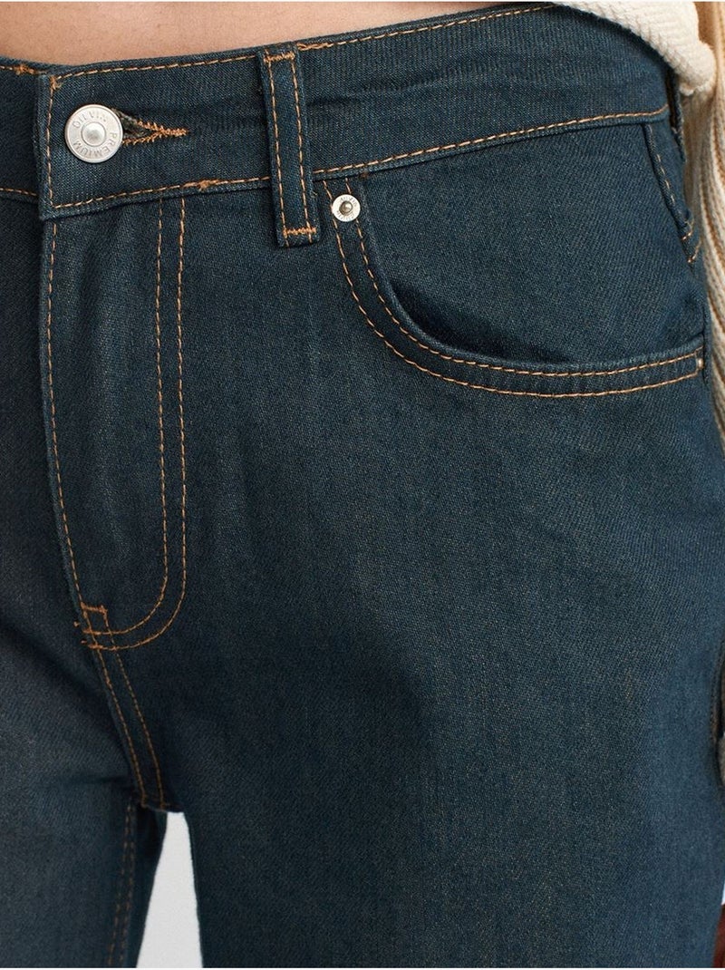 Vaqueros de denim de algodón de tiro medio y pernera ancha dilvin Azul ultramar - Kiabi