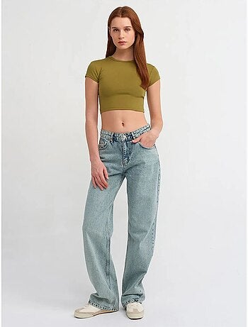 Vaqueros de denim de algodón de tiro medio y pernera recta dilvin