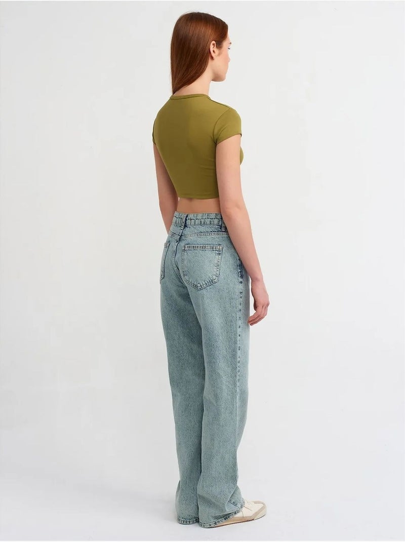 Vaqueros de denim de algodón de tiro medio y pernera recta dilvin Azul claro - Kiabi