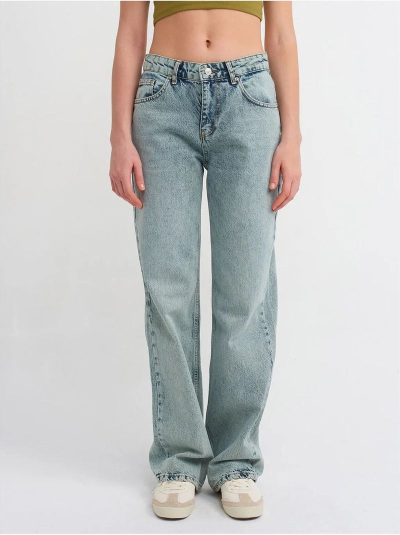 Vaqueros de denim de algodón de tiro medio y pernera recta dilvin Azul claro - Kiabi