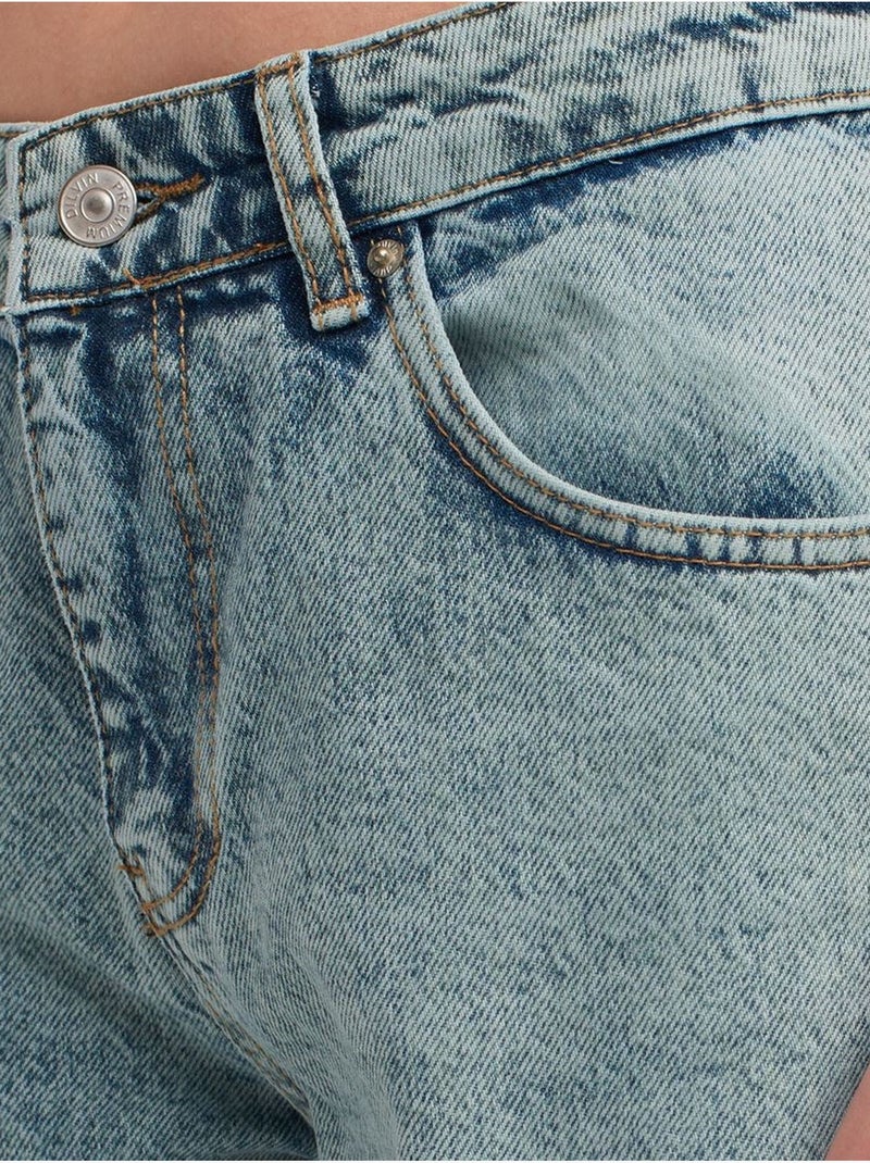 Vaqueros de denim de algodón de tiro medio y pernera recta dilvin Azul claro - Kiabi