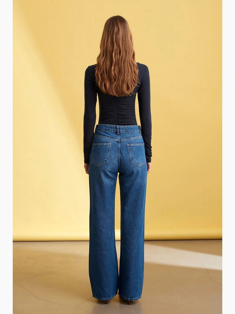 Vaqueros de denim de pernera ancha y tiro alto dilvin Azul zafiro - Kiabi