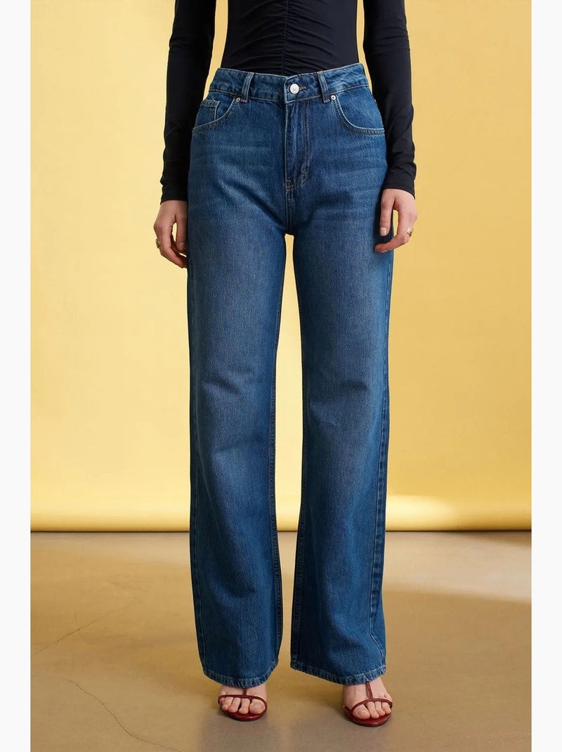 Vaqueros de denim de pernera ancha y tiro alto dilvin Azul zafiro - Kiabi