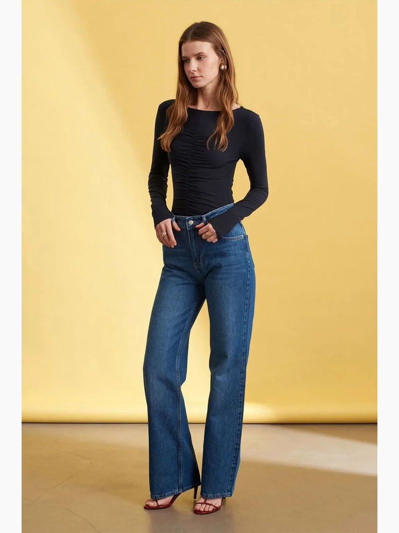 Vaqueros de denim de pernera ancha y tiro alto dilvin Azul zafiro - Kiabi