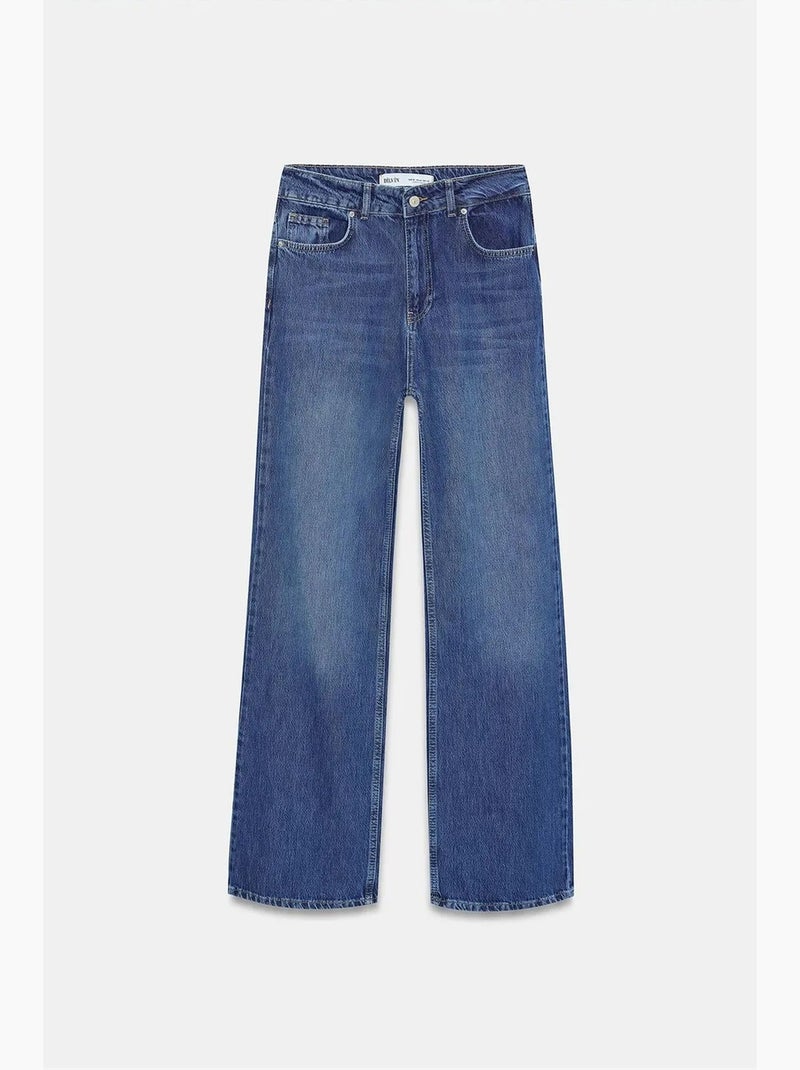 Vaqueros de denim de pernera ancha y tiro alto dilvin Azul zafiro - Kiabi