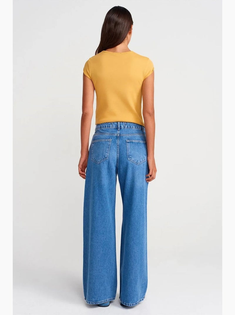 Vaqueros de denim de pierna ancha y tiro alto dilvin Azul zafiro - Kiabi