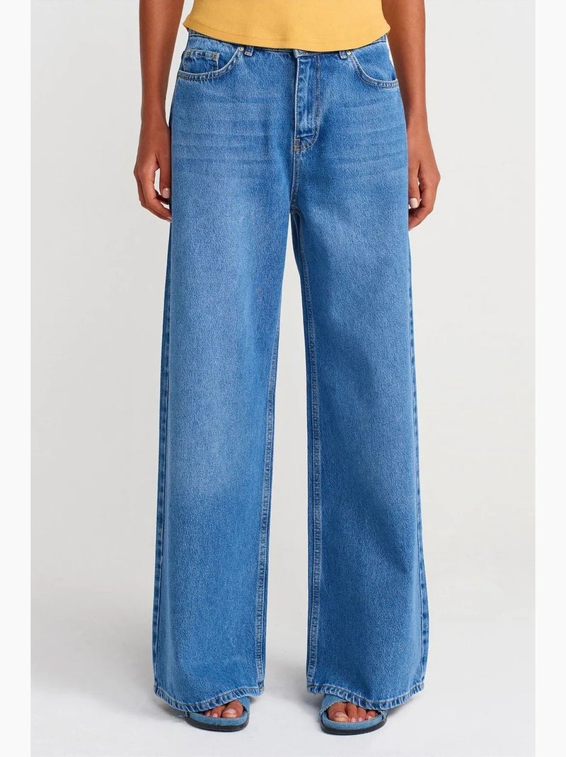 Vaqueros de denim de pierna ancha y tiro alto dilvin Azul zafiro - Kiabi