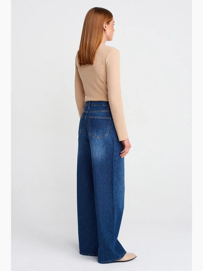 Vaqueros de denim de tiro alto y pernera ancha dilvin Azul zafiro - Kiabi