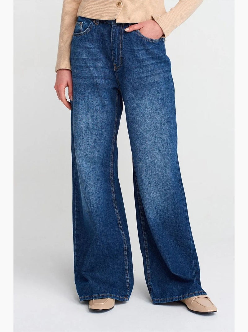 Vaqueros de denim de tiro alto y pernera ancha dilvin Azul zafiro - Kiabi