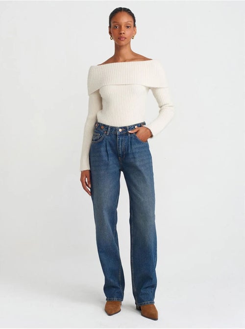 Vaqueros de denim de tiro alto y pernera ancha dilvin - Kiabi Vaqueros de denim de tiro alto y pernera ancha dilvin - Kiabi