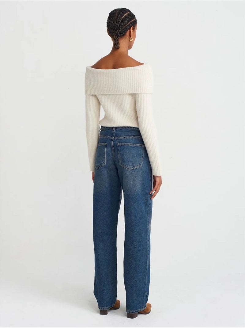 Vaqueros de denim de tiro alto y pernera ancha dilvin Azul zafiro - Kiabi