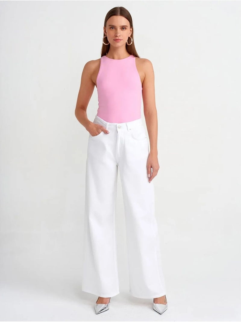Vaqueros de denim de tiro alto y pernera ancha dilvin Blanco - Kiabi