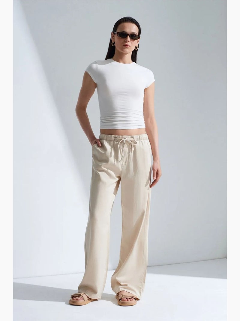 Vaqueros de denim de tiro medio y pernera ancha dilvin Beige arcilla - Kiabi
