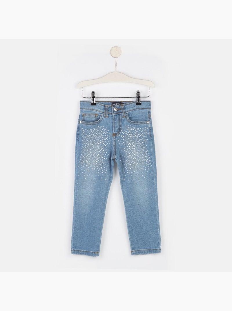 Vaqueros de niña con strass denim Azul real - Kiabi