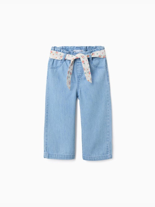 Vaqueros de pierna ancha con cinturón floral - Kiabi