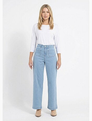 Vaqueros de pierna ancha de denim extra elástico con 4 bolsillos - Afibel