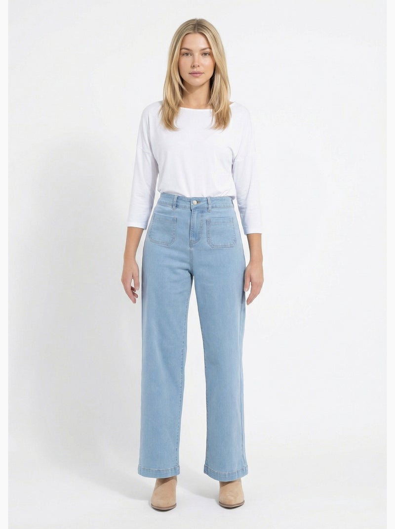 Vaqueros de pierna ancha de denim extra elástico con 4 bolsillos - Afibel Blanco roto - Kiabi
