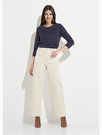 Vaqueros de pierna ancha de denim extra elástico con 4 bolsillos - Afibel