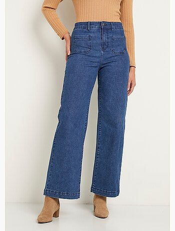 Vaqueros de pierna ancha de denim extra elástico con 4 bolsillos - Afibel