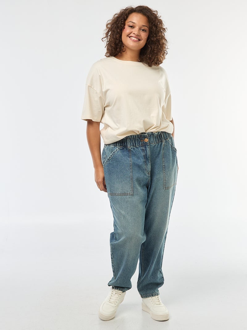 Vaqueros mom con cintura elástica Azul - Kiabi
