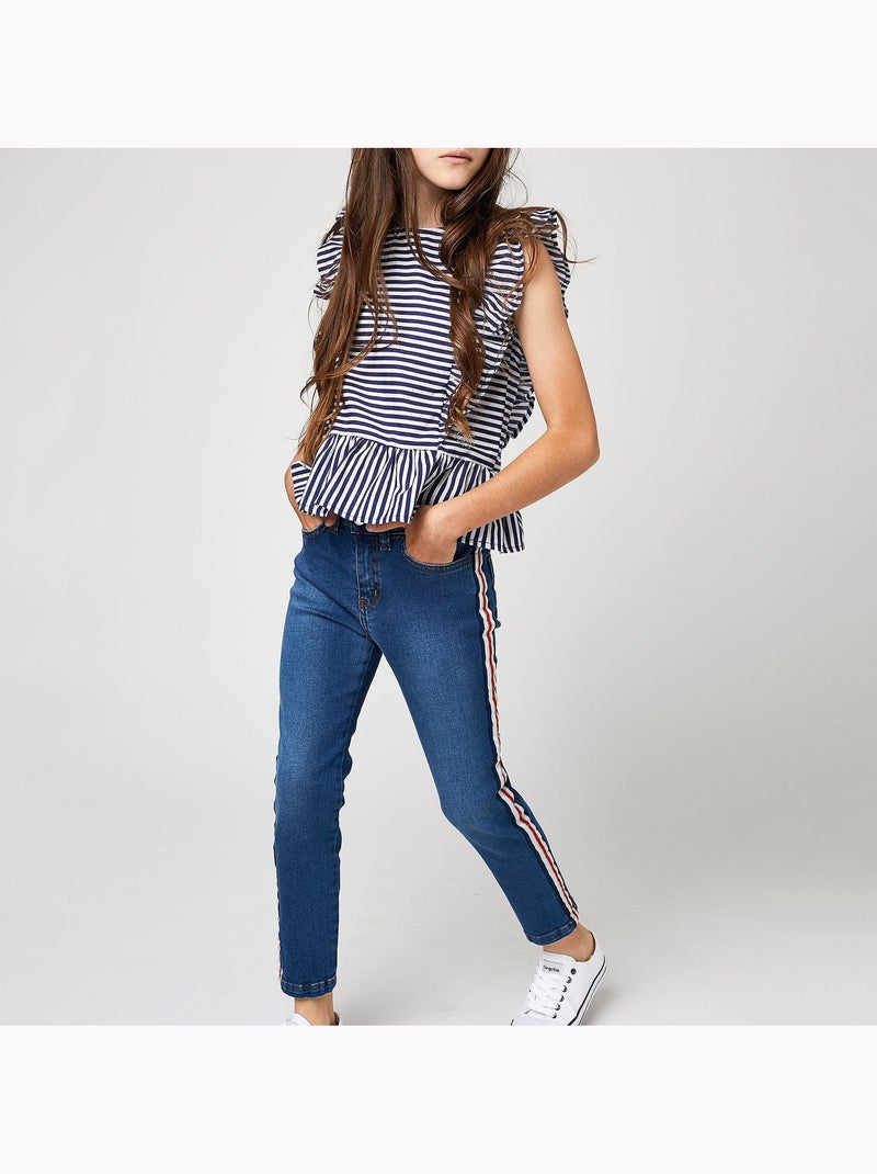 Vaqueros niñas sideband medio denim Azul marino - Kiabi