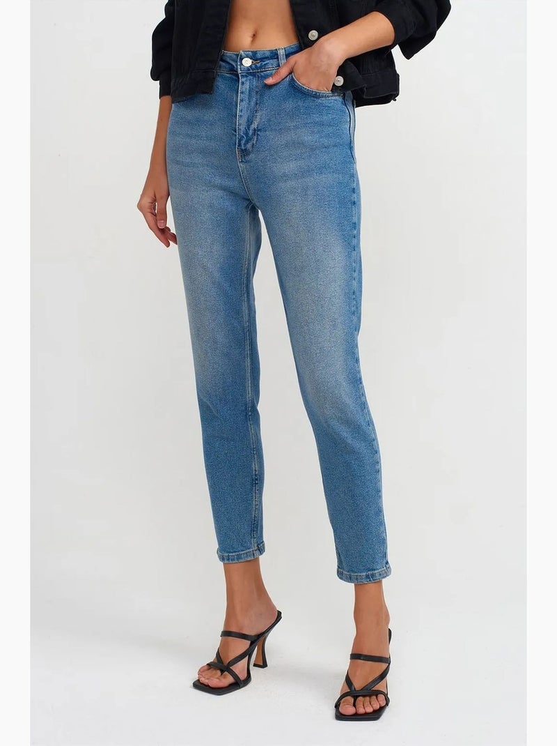 Vaqueros slim rectos de tiro alto para mujer dilvin Azul zafiro - Kiabi