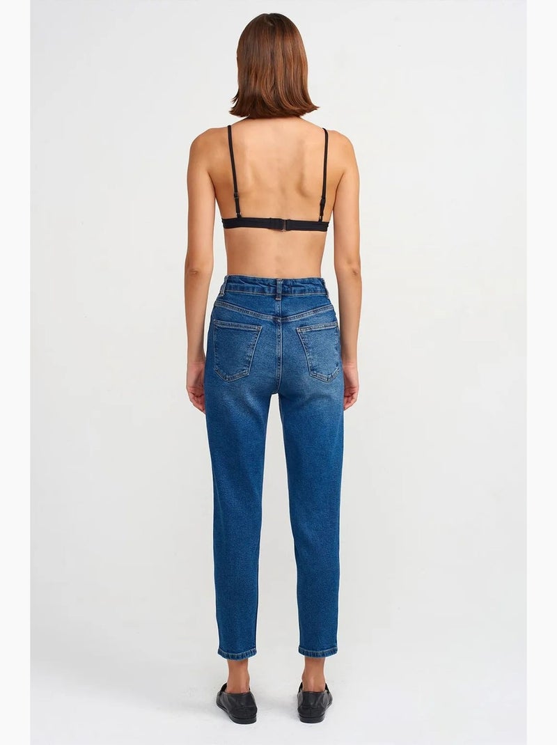 Vaqueros slim rectos de tiro alto para mujer dilvin Índigo - Kiabi