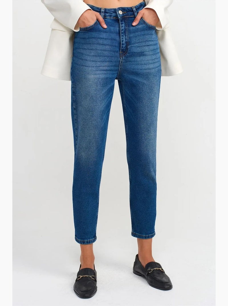 Vaqueros slim rectos de tiro alto para mujer dilvin Índigo - Kiabi