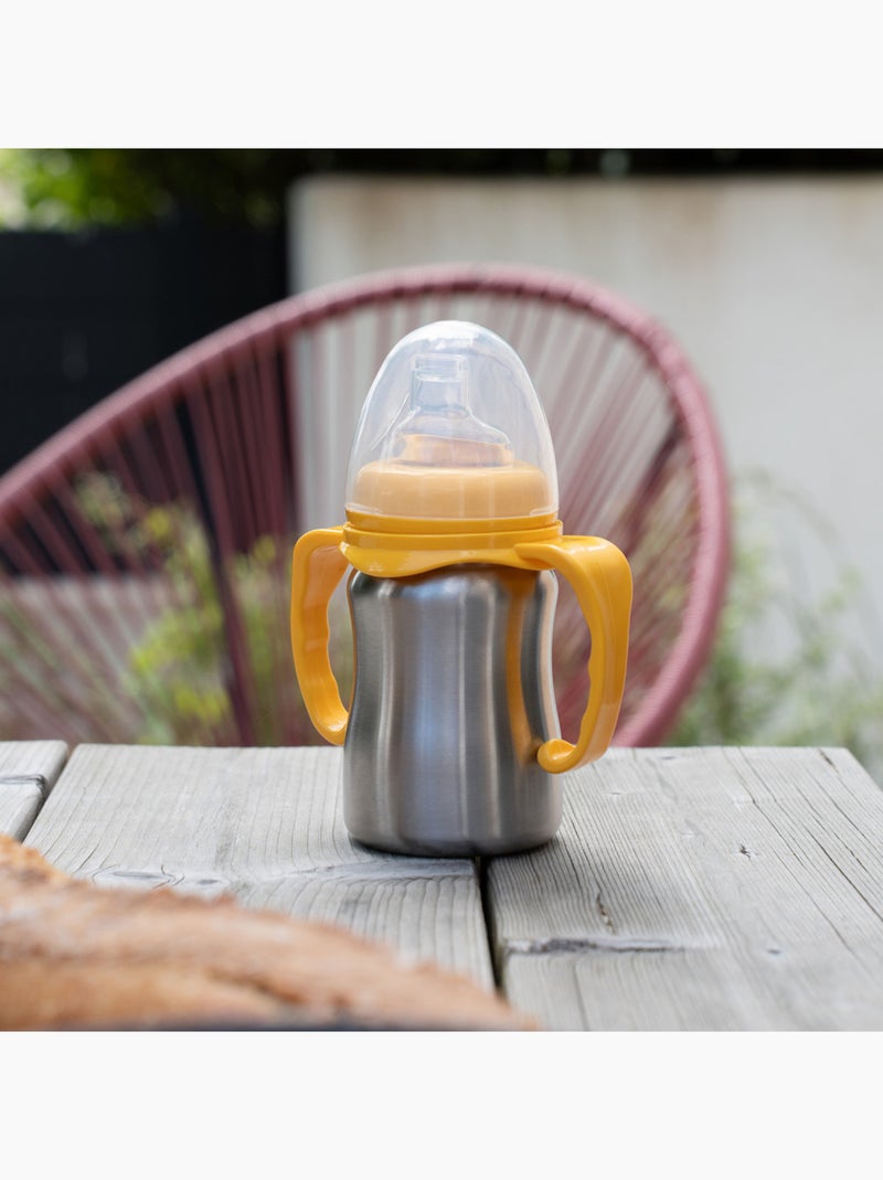 Vaso de aprendizaje 180 ml Thermobaby de acero inoxidable 18/10 con boquilla de silicona flexible Amarillo oscuro - Kiabi