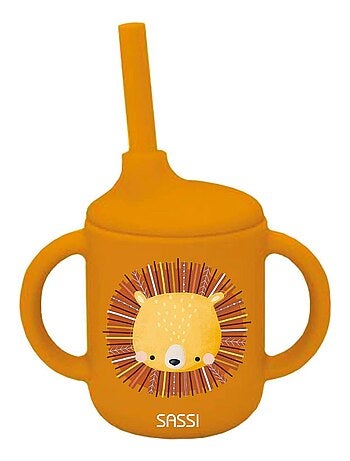 Vaso de silicona con asas y pajita - animales | Sassi Junior