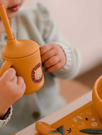 Vaso de silicona con asas y pajita - animales | Sassi Junior