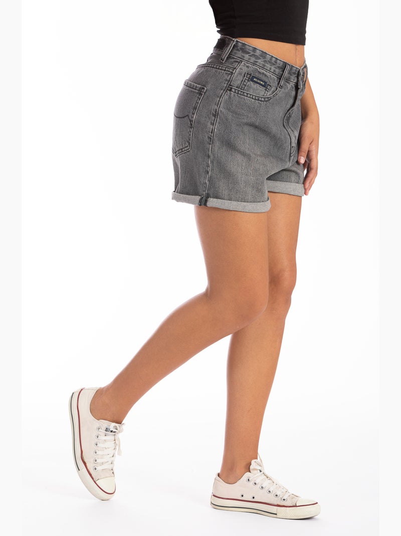 VERON Shorts vaqueros de tiro alto con puños Gris - Kiabi