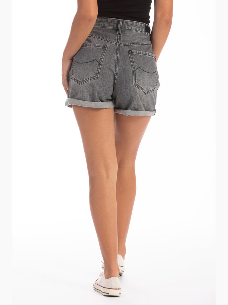VERON Shorts vaqueros de tiro alto con puños Gris - Kiabi