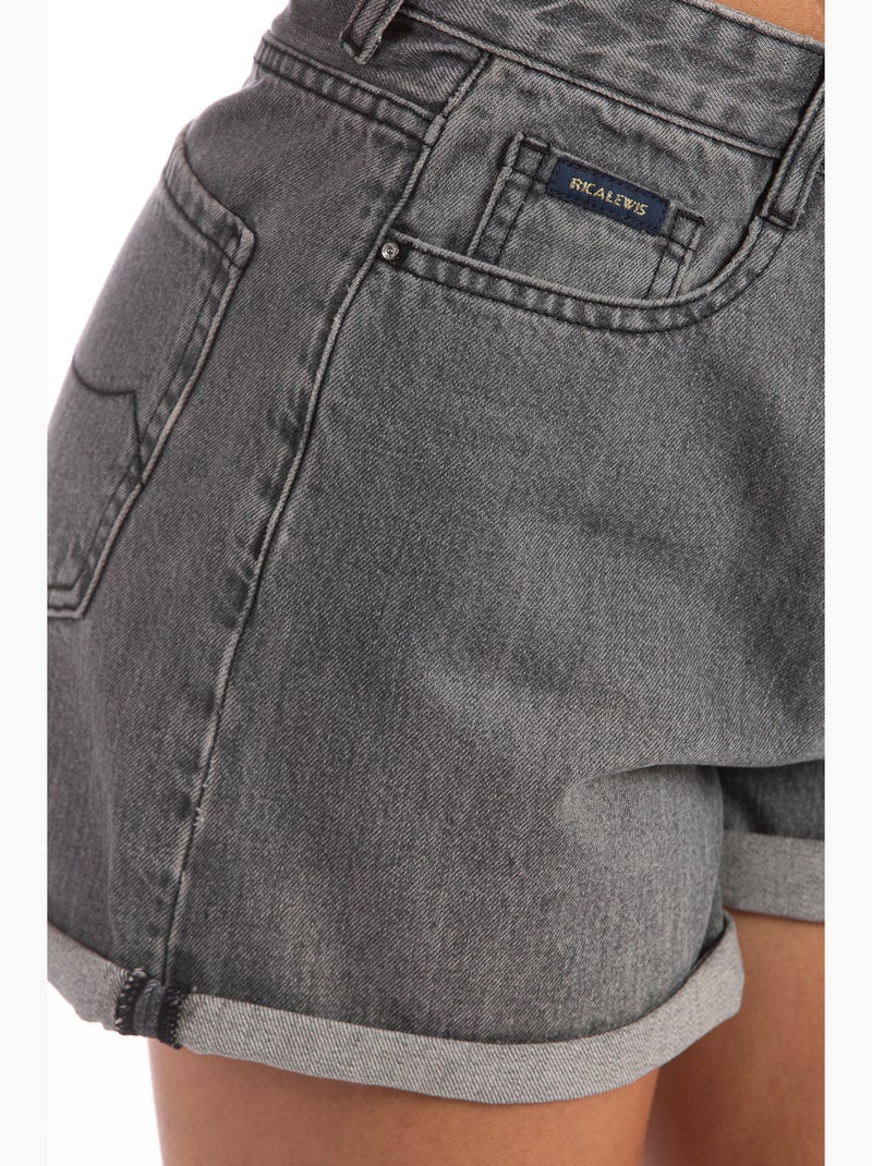 VERON Shorts vaqueros de tiro alto con puños Gris - Kiabi