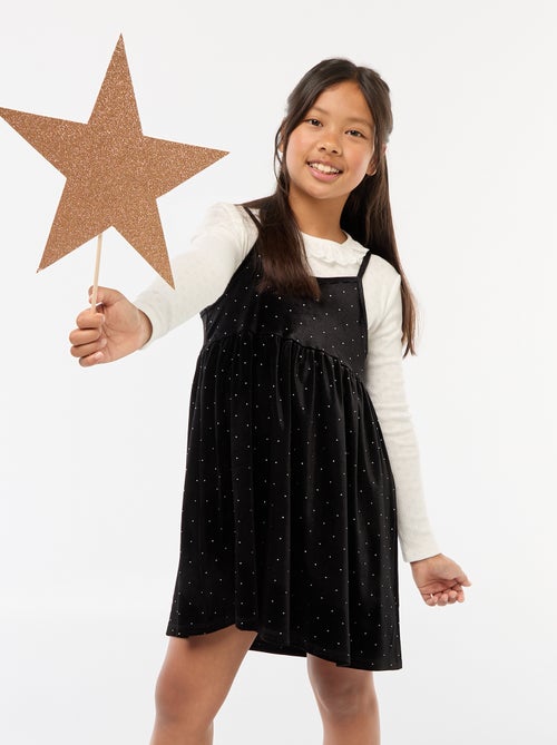 Vestido 2 en 1 de terciopelo con strass - Kiabi