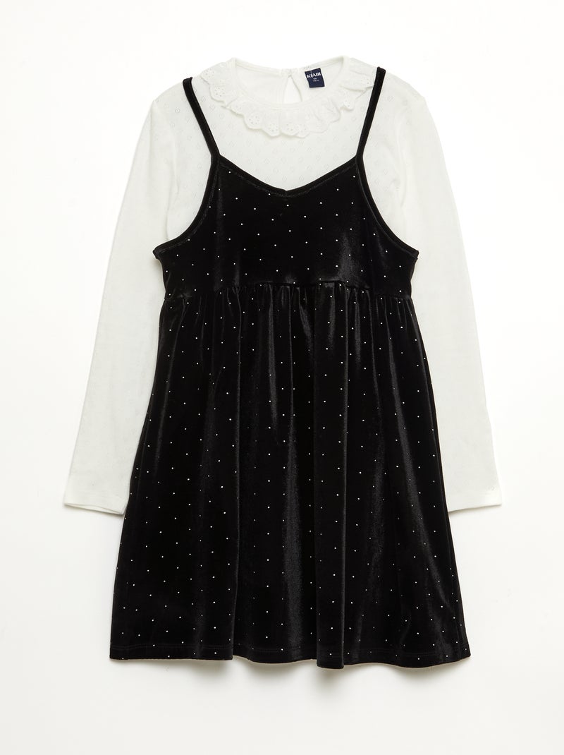 Vestido 2 en 1 de terciopelo con strass Negro - Kiabi