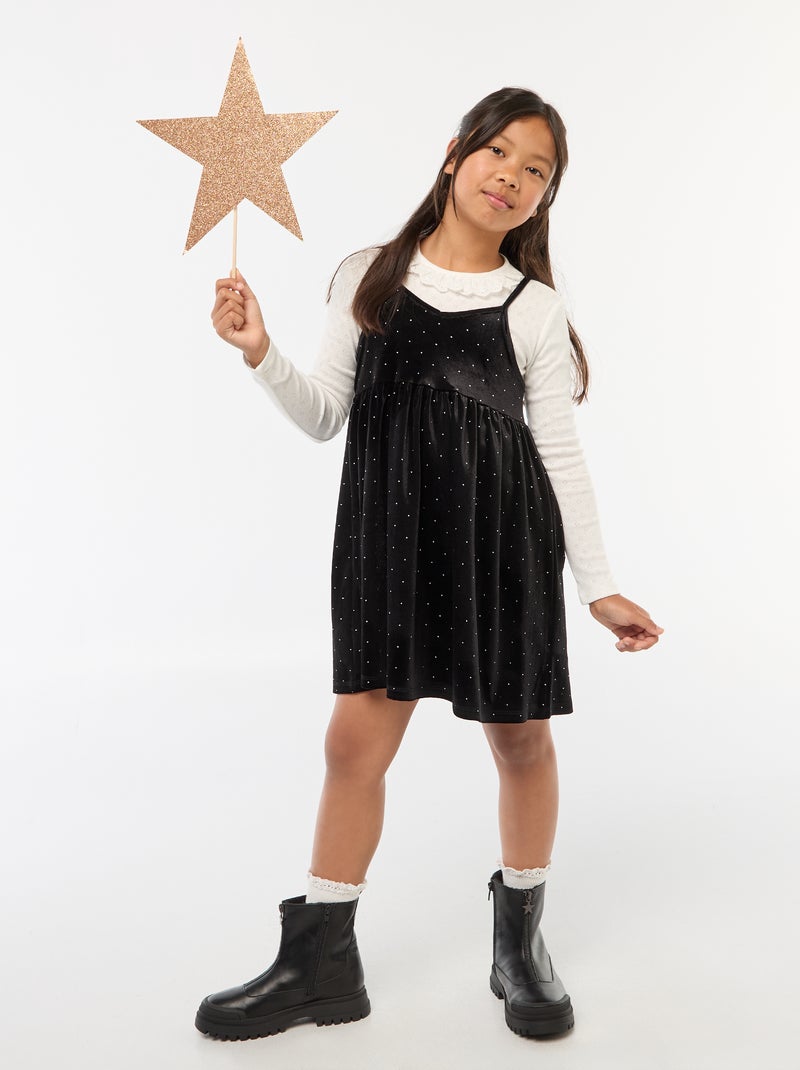 Vestido 2 en 1 de terciopelo con strass Negro - Kiabi