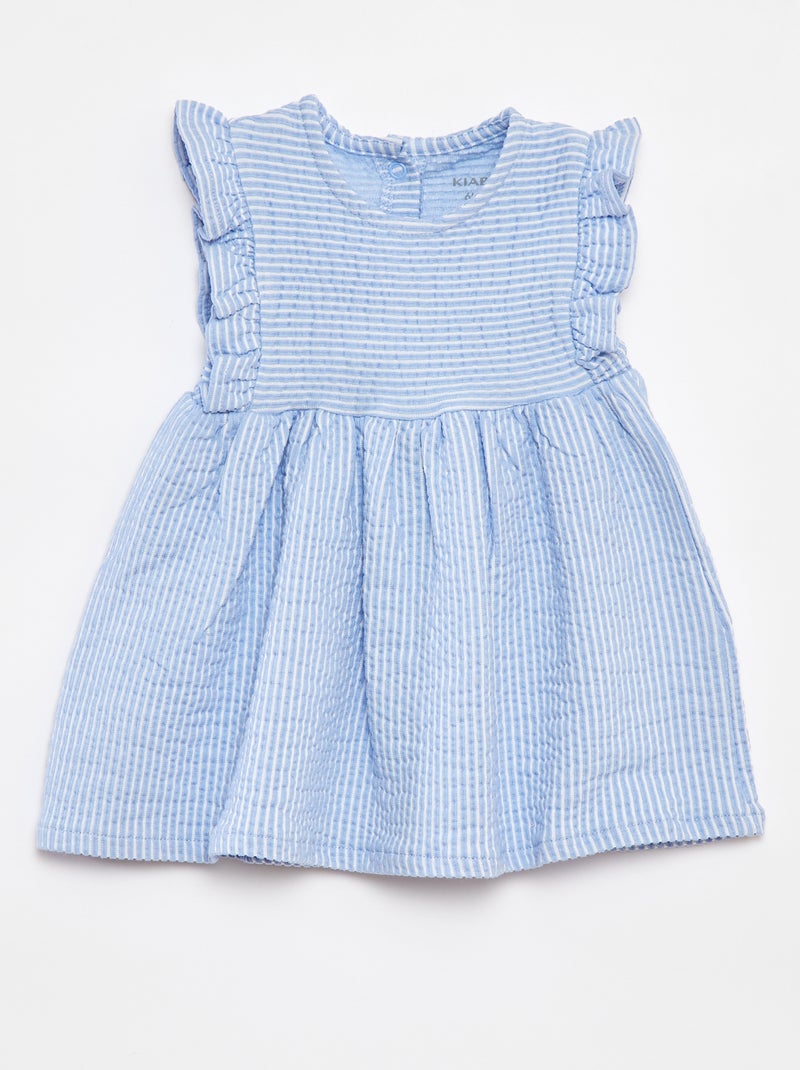 Vestido a rayas de seersucker Azul - Kiabi