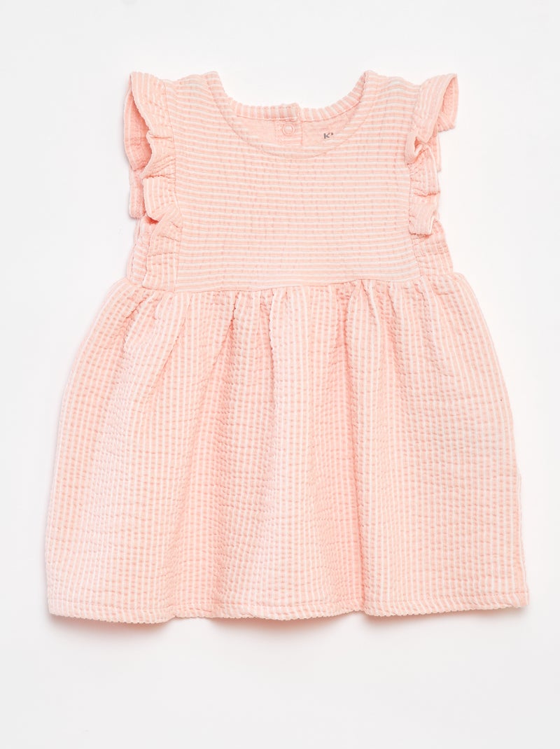 Vestido a rayas de seersucker Rosa - Kiabi