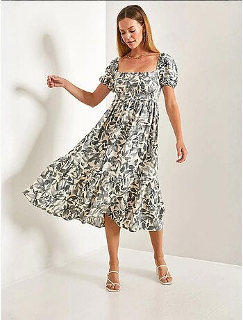 Vestido acampanado con escote cuadrado y fruncido lucci