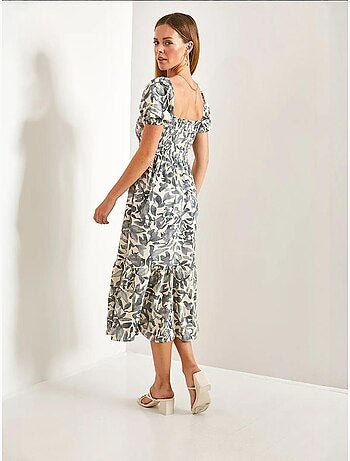 Vestido acampanado con escote cuadrado y fruncido lucci