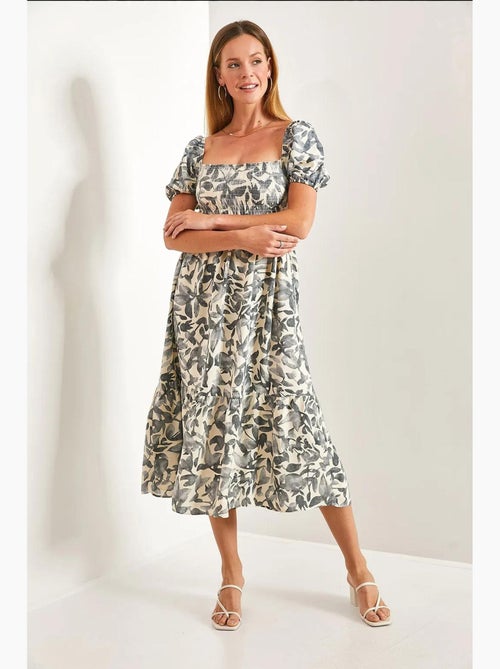 Vestido acampanado con escote cuadrado y fruncido lucci - Kiabi